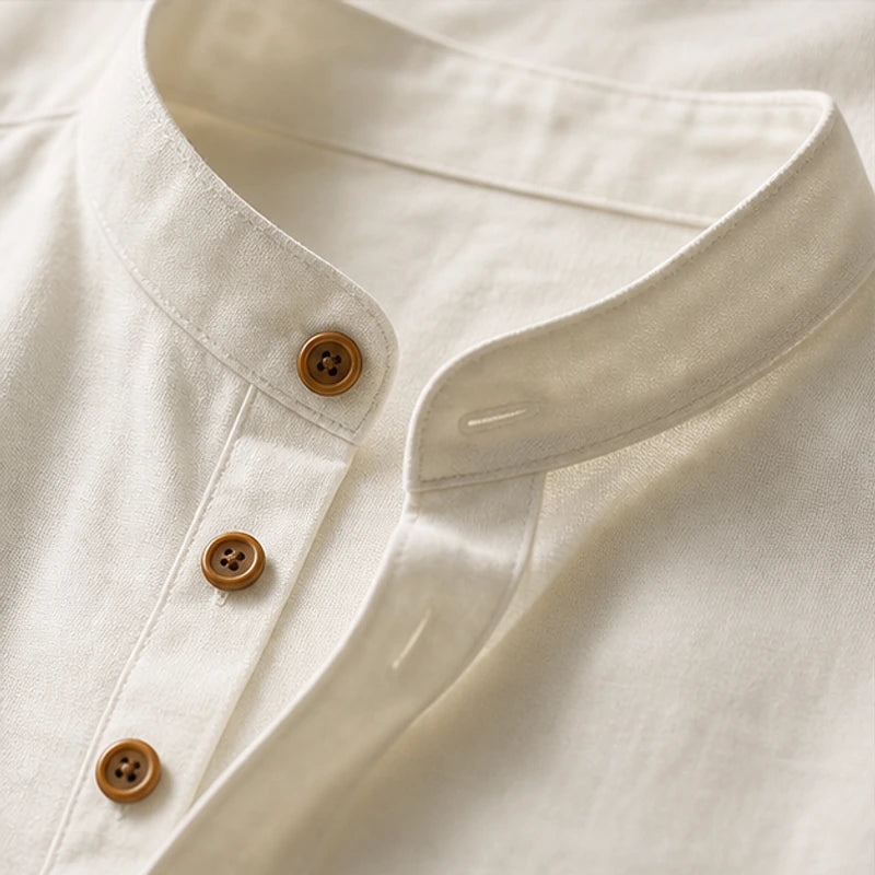 Yoake Mandarin Collar Shirt - White - mandarin collar - Hendlys - Image 3