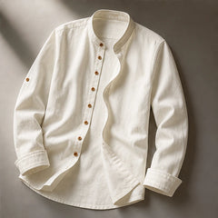 Yoake Mandarin Collar Shirt - White - linen cotton - Hendlys - Image 4