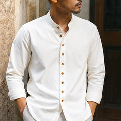 Yoake Mandarin Collar Shirt - White - japanese style - Hendlys - Image 5