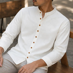 Yoake Mandarin Collar Shirt - White - smart casual - Hendlys - Image 8