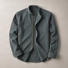 Yoake Mandarin Collar Shirt - Charcoal - Shirt - Hendlys - Image 1
