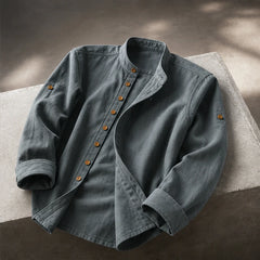 Yoake Mandarin Collar Shirt - Charcoal - men's shirt - Hendlys - Image 2