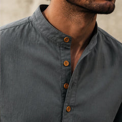 Yoake Mandarin Collar Shirt - Charcoal - lightweight shirt - Hendlys - Image 7