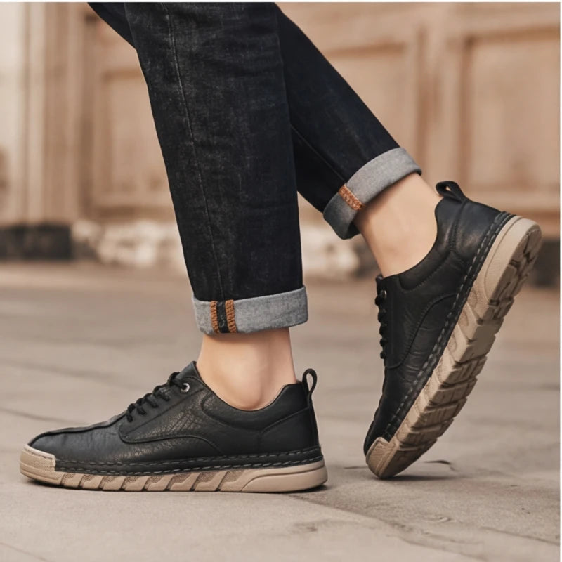Bianchi Mens Leather Sneakers - Black - anti-slip shoes - Hendlys - Image 4