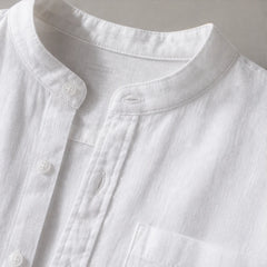 Amalfi Linen Mandarin Collar Shirt - White - linen shirt - Hendlys - Image 3