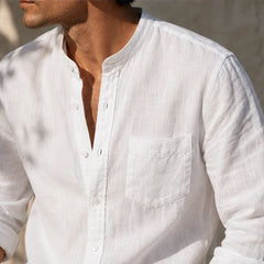Amalfi Linen Mandarin Collar Shirt - White - spring shirt - Hendlys - Image 7