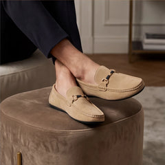Bianchi Russo Suede Loafers - Tan - metal buckle - Hendlys - Image 5