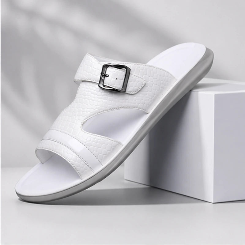 Vardon Open-Weave Leather Sandal - White - Sandals - Hendlys - Image 1
