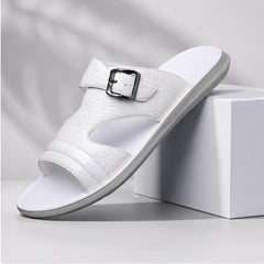 Vardon Open-Weave Leather Sandal - White - Sandals - Hendlys - Image 1