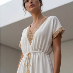 Comporta Lace Midi Dress - White - cotton blend - Hendlys - Image 6