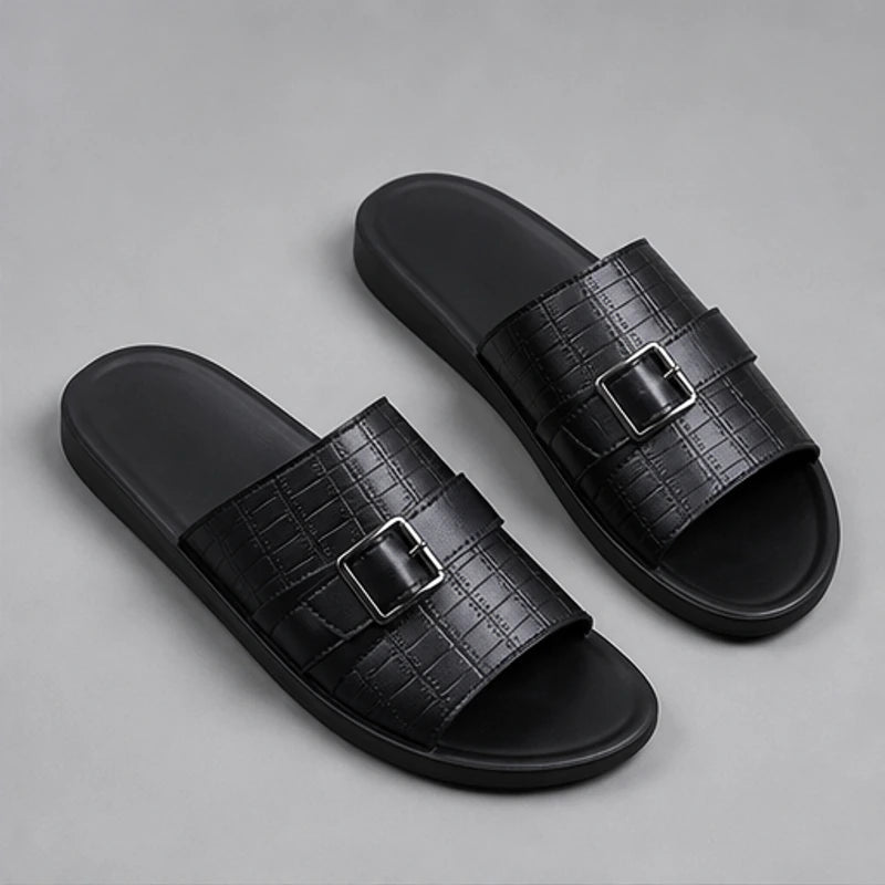 Mariner Croc-Embossed Leather Sandal - Black - men's sandals - Hendlys - Image 2