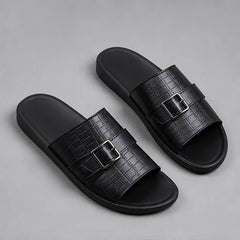 Mariner Croc-Embossed Leather Sandal - Black - men's sandals - Hendlys - Image 2