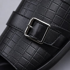 Mariner Croc-Embossed Leather Sandal - Black - open toe - Hendlys - Image 6