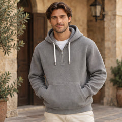 Adair Waffle-Knit Half-Zip Hoodie - Gray - Clothing > Tops > Hoodies > Half-Zip Hoodies - Hendlys - Image 2