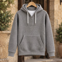 Adair Waffle-Knit Half-Zip Hoodie - Gray - Clothing > Tops > Hoodies > Half-Zip Hoodies - Hendlys - Image 1