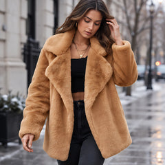 Adela Women's Oversized-Lapel Fur Coat - Brown - Women > Jacket - Hendlys - Image 2