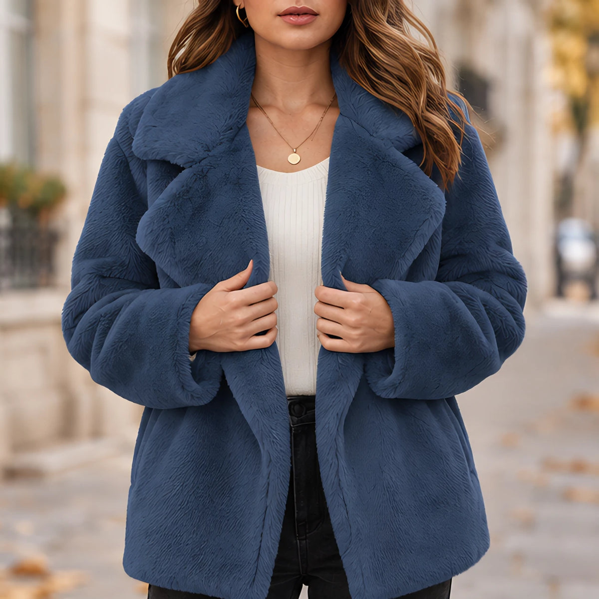 Adela Women's Oversized-Lapel Fur Coat - Blue - women's outerwear - Hendlys - Image 5