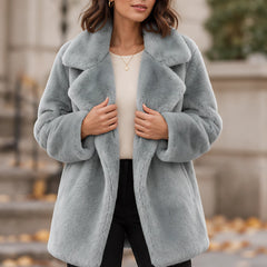 Adela Women's Oversized-Lapel Fur Coat - Gray - women's outerwear - Hendlys - Image 5