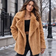 Adela Women's Oversized-Lapel Fur Coat - Brown - Women's Clothing > Outerwear > Fur Coats - Hendlys - Image 1