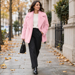 Adela Women's Oversized-Lapel Fur Coat - Pink - Women's Clothing > Outerwear > Fur Coats - Hendlys - Image 4