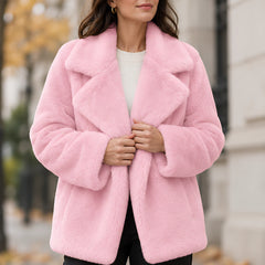Adela Women's Oversized-Lapel Fur Coat - Pink - women's outerwear - Hendlys - Image 5