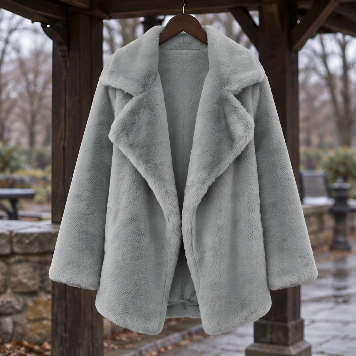 Adela Women's Oversized-Lapel Fur Coat - Gray - female - Hendlys - Image 3