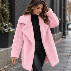Adela Women's Oversized-Lapel Fur Coat - Pink - Women > Jacket - Hendlys - Image 2