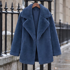 Adela Women's Oversized-Lapel Fur Coat - Blue - female - Hendlys - Image 3