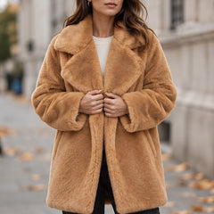Adela Women's Oversized-Lapel Fur Coat - Brown - women's outerwear - Hendlys - Image 5