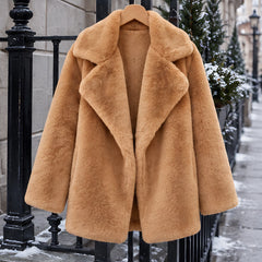 Adela Women's Oversized-Lapel Fur Coat - Brown - female - Hendlys - Image 3