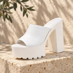 Adrienne Women's Platform Block-Heel Mules - White - Women's Footwear > Heels > Platform Mules - Hendlys - Image 1
