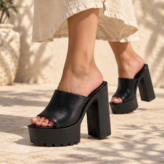 Adrienne Women's Platform Block-Heel Mules - Black - platform heels - Hendlys - Image 4