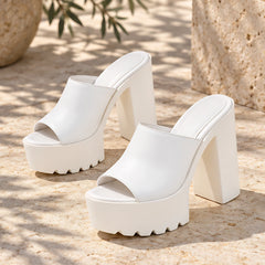 Adrienne Women's Platform Block-Heel Mules - White - heels - Hendlys - Image 2