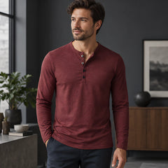 Ainsworth Men's Long Sleeve Henley Shirt - Burgundy - Men's Clothing > Shirts > Henley Shirts - Hendlys - Image 1