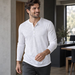 Ainsworth Men's Long Sleeve Henley Shirt - White - apparel - Hendlys - Image 2