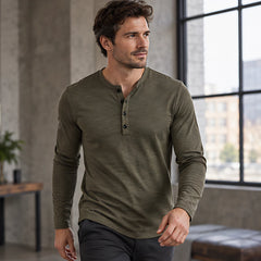 Ainsworth Men's Long Sleeve Henley Shirt - Army Green - apparel - Hendlys - Image 2