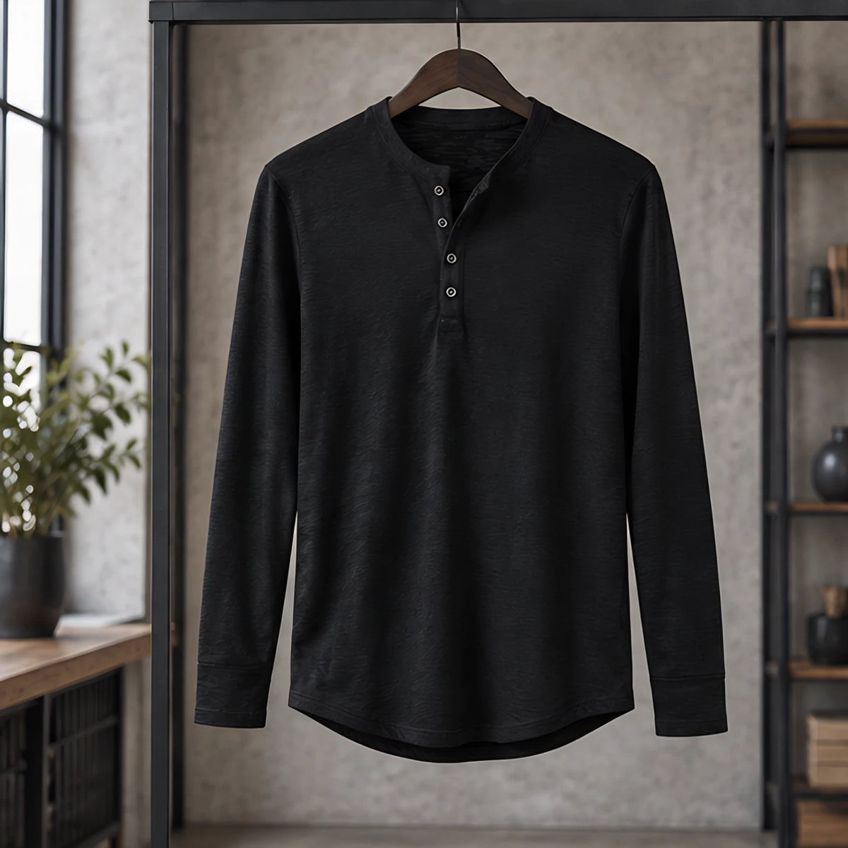 Ainsworth Men's Long Sleeve Henley Shirt - Black - Men's Clothing > Shirts > Henley Shirts - Hendlys - Image 3