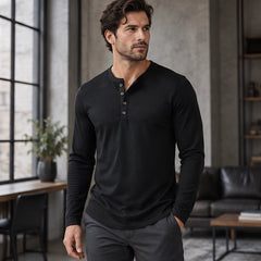 Ainsworth Men's Long Sleeve Henley Shirt - Black - Men's Clothing > Shirts > Henley Shirts - Hendlys - Image 1
