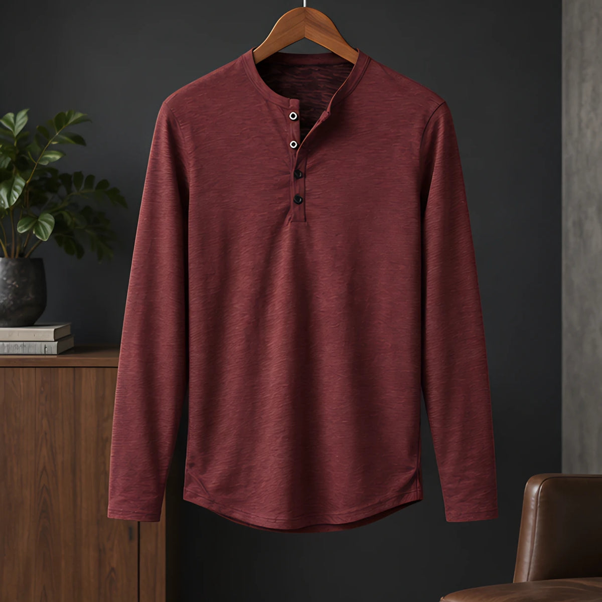 Ainsworth Men's Long Sleeve Henley Shirt - Burgundy - Men's Clothing > Shirts > Henley Shirts - Hendlys - Image 3