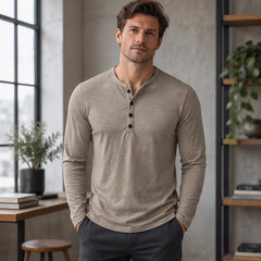 Ainsworth Men's Long Sleeve Henley Shirt - Beige - Men's Clothing > Shirts > Henley Shirts - Hendlys - Image 1