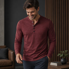 Ainsworth Men's Long Sleeve Henley Shirt - Burgundy - apparel - Hendlys - Image 2