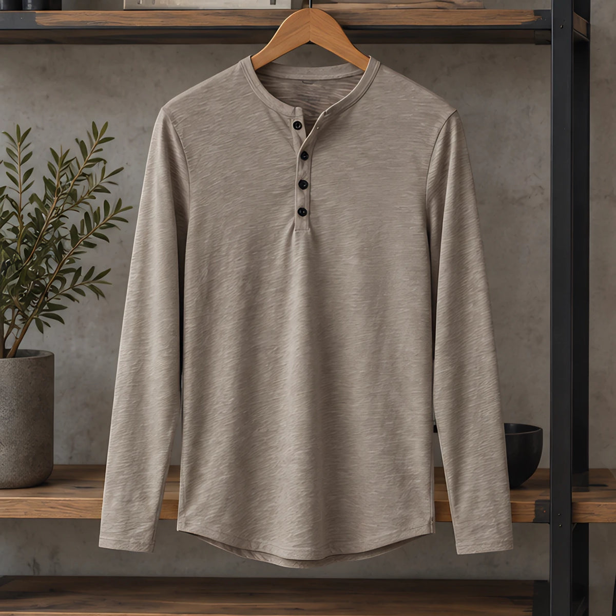 Ainsworth Men's Long Sleeve Henley Shirt - Beige - Men's Clothing > Shirts > Henley Shirts - Hendlys - Image 3