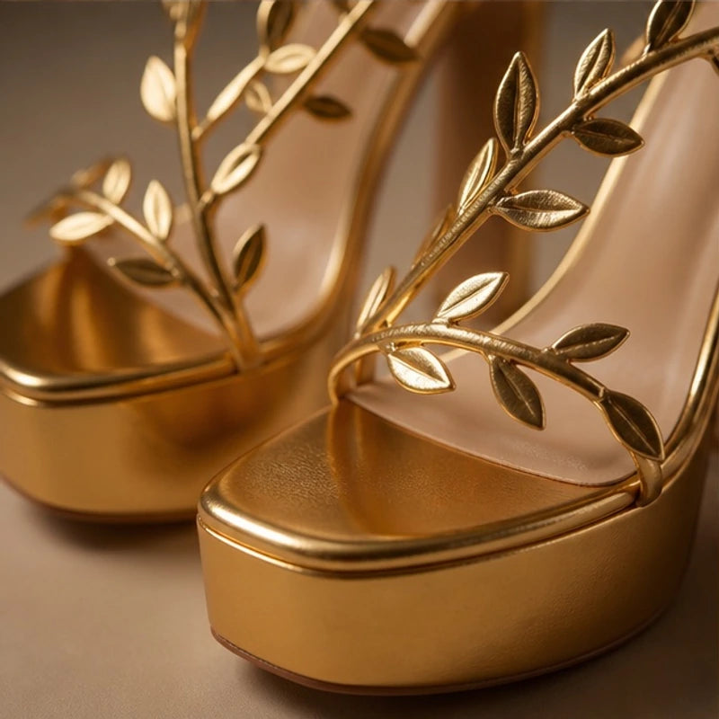 Alana Leaf Detail Heels - Gold - leaf detail - Hendlys - Image 4