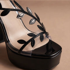 Alana Leaf Detail Heels - Black - leaf detail - Hendlys - Image 4