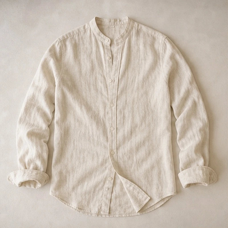 Alden Linen Mandarin Shirt - Ivory - linen shirt - Hendlys - Image 3