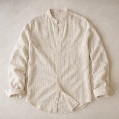 Alden Linen Mandarin Shirt - Ivory - linen shirt - Hendlys - Image 3