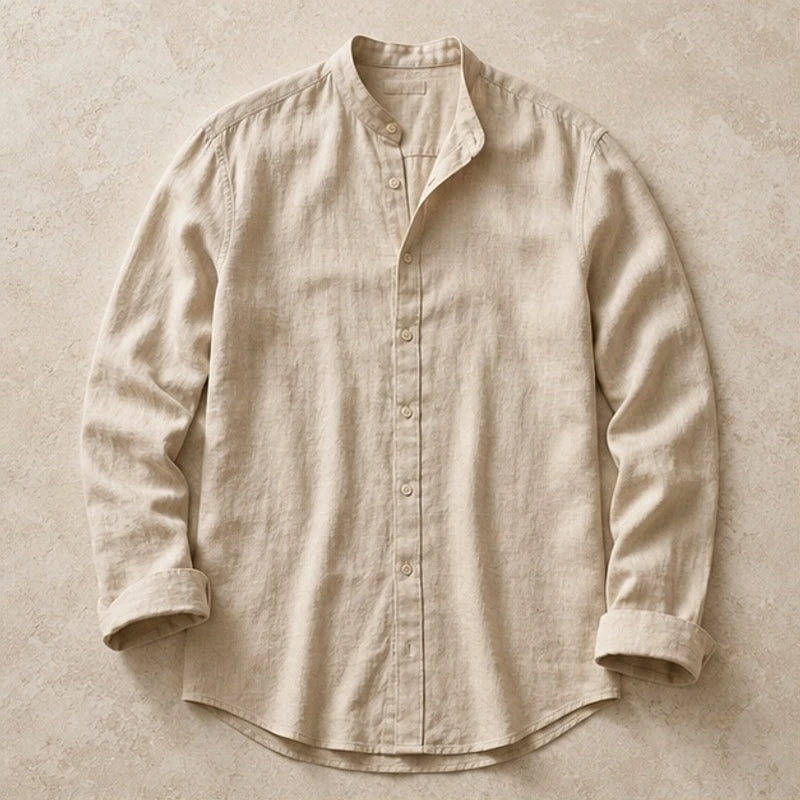 Alden Linen Mandarin Shirt - Sand Beige - linen shirt - Hendlys - Image 3