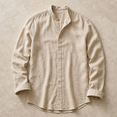 Alden Linen Mandarin Shirt - Sand Beige - linen shirt - Hendlys - Image 3