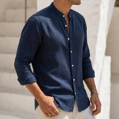 Alden Linen Mandarin Shirt - Midnight Navy - men's shirt - Hendlys - Image 2