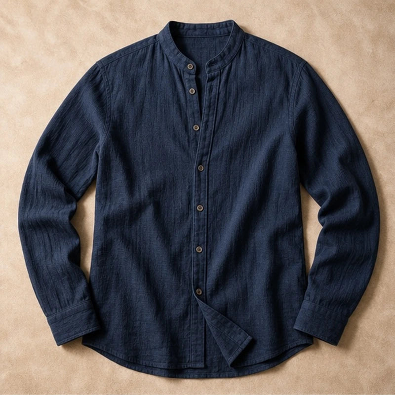 Alden Linen Mandarin Shirt - Charcoal Navy - linen shirt - Hendlys - Image 3